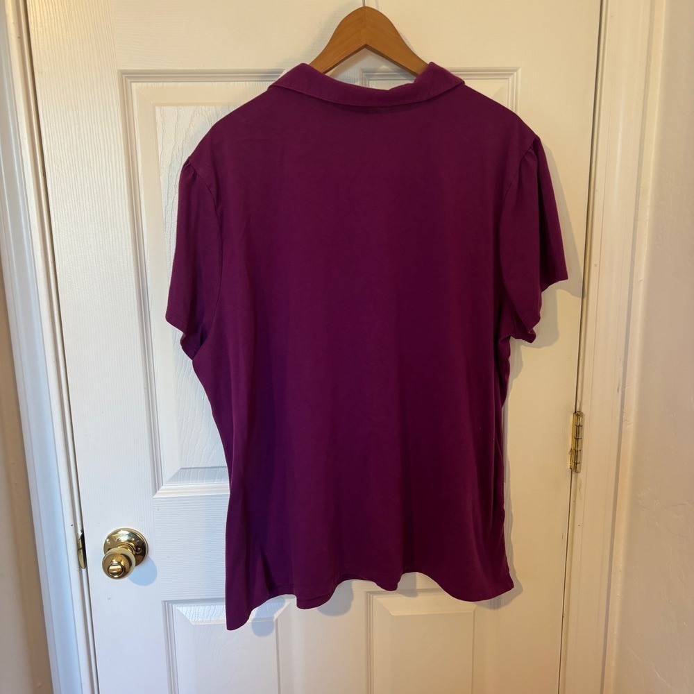 JMS Just My Size Womens 4X Plum Purple Short Sleeve V-Neck Polo Shirt Plus Size - Picture 3 of 5